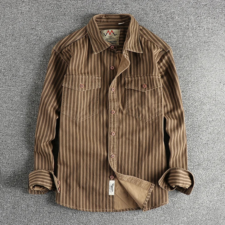 Men's Retro Stripe Long-Sleeve Casual Shirt