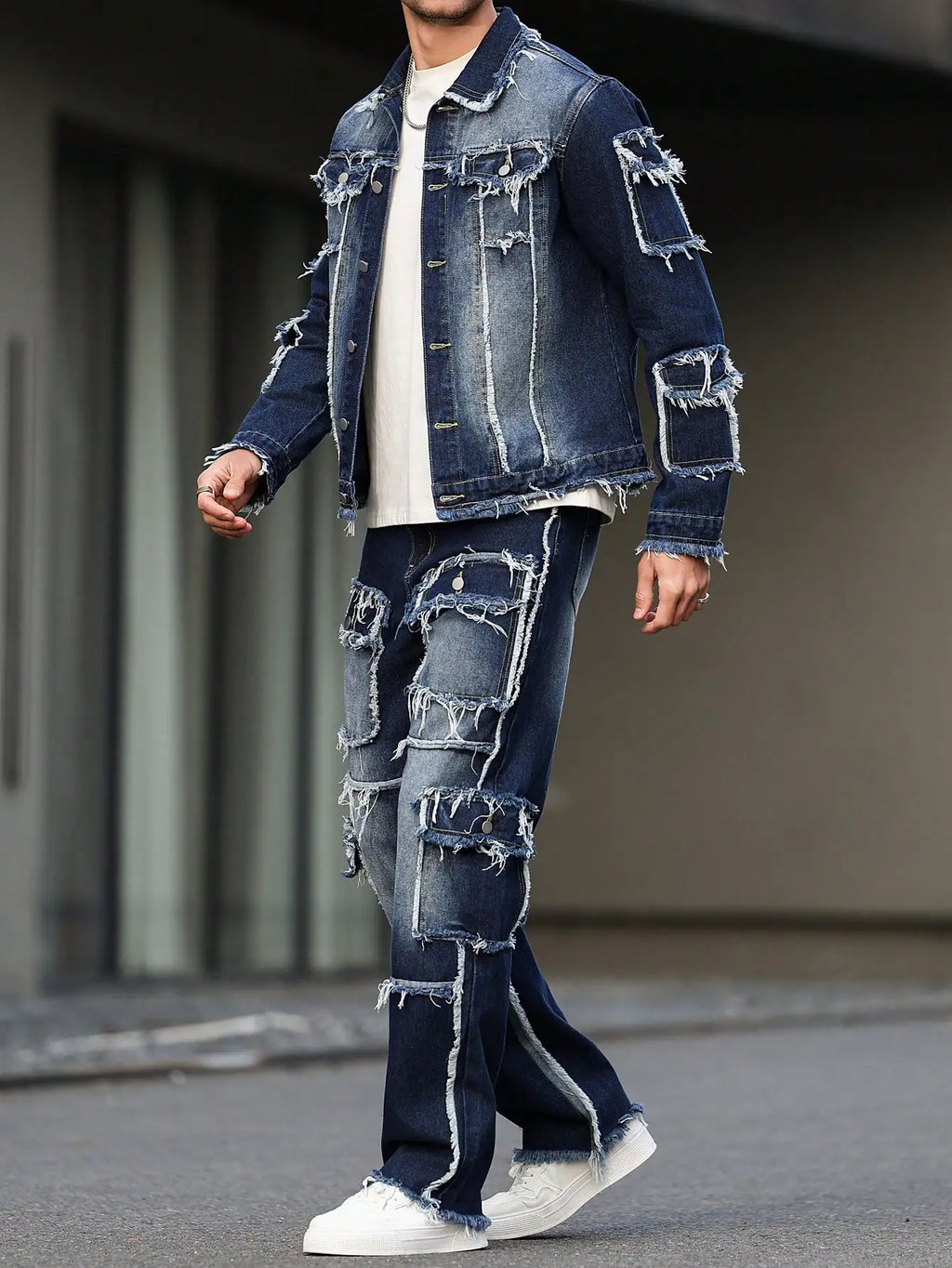 Men's Denim Suit - Multi-Pocket Jacket & Pants