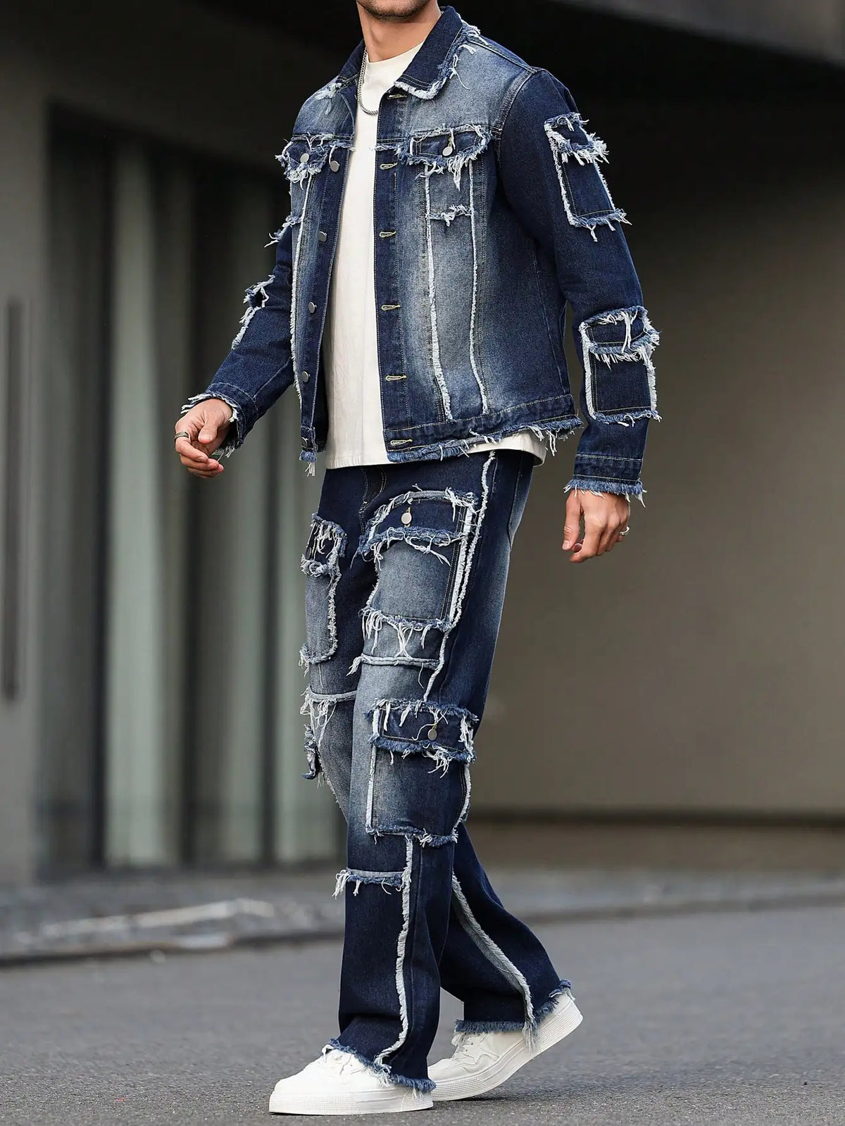 Men's Denim Suit - Multi-Pocket Jacket & Pants
