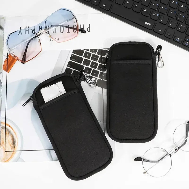 Portable Zippered Soft Eyeglass Case Sunglasses Storage Bag with Hanging Buckle Zipper Glasses Case Protective Glasses Storage C