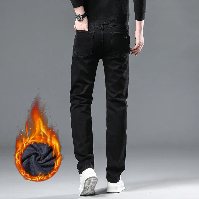 Men's Black Stretch Fleece-Lined Denim Jeans