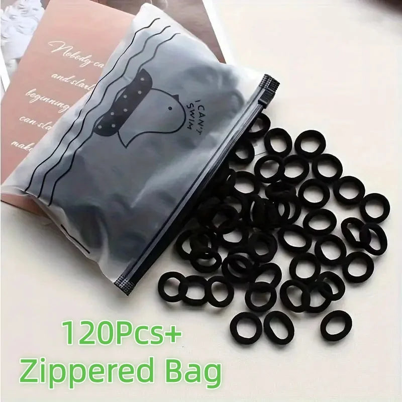 120 Black Mini Hair Ties + Zipper Bag, Non-Slip and Won'T Pull Hair, 1.98cm Ultra-Thin Ponytail Clips, Perfect for Girlfriends' Gatherings/Birthday Parties, Great Item for Styling and Beauty Looks, Birthday Gift | Independenc