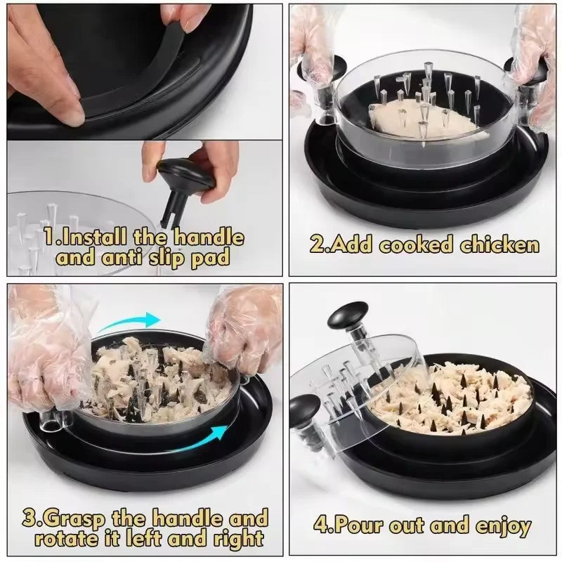Outil de déchiquetage pour blanc de poulet avec couvercle transparent, hachoir à viande pour poulet, bœuf, chou et légumes, outil de cuisine rotatif