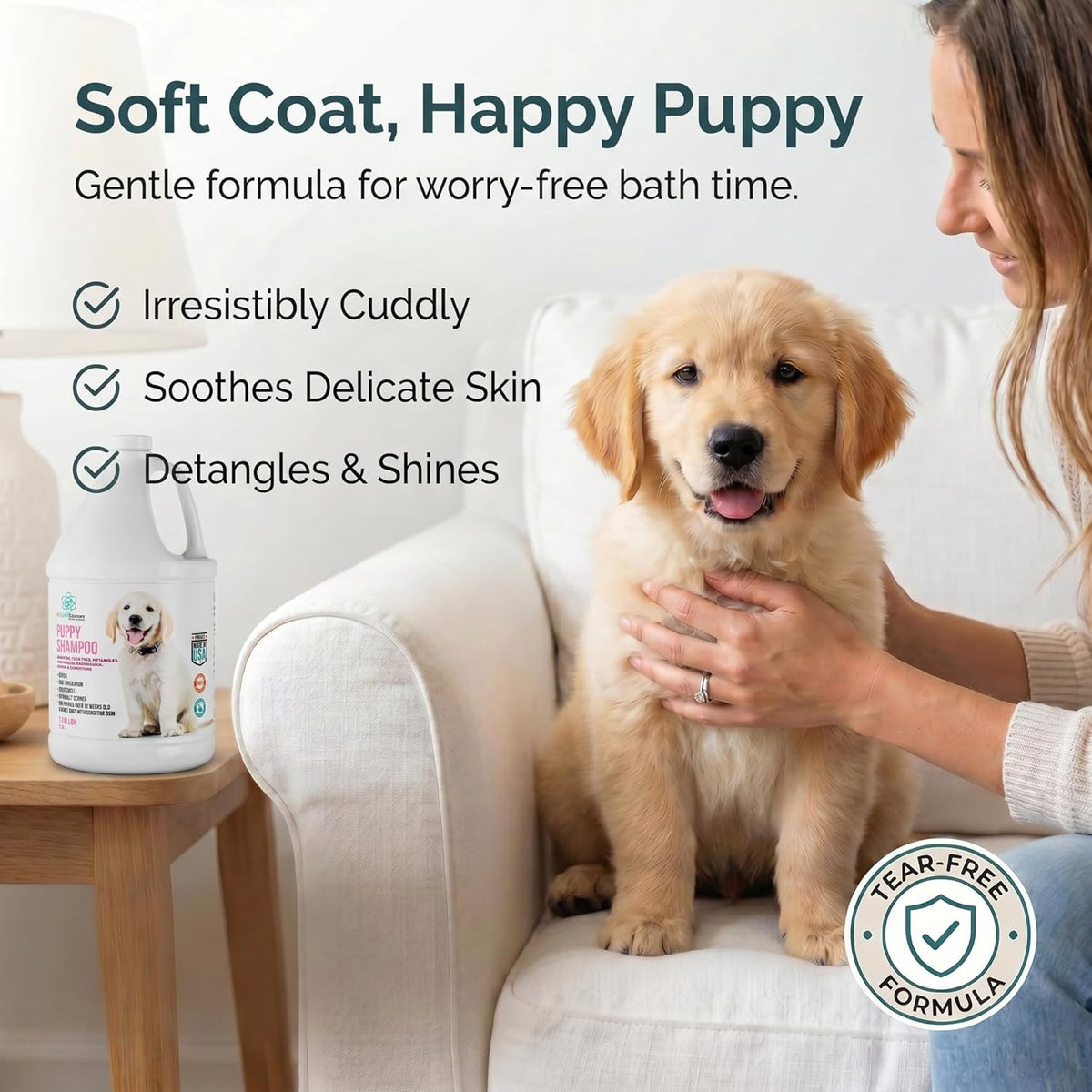 1 Gallon Hypoallergenic Tearless Puppy Shampoo and Conditioner - Itchy Skin Relief with Coconut Oil and Oatmeal - Made in the USA