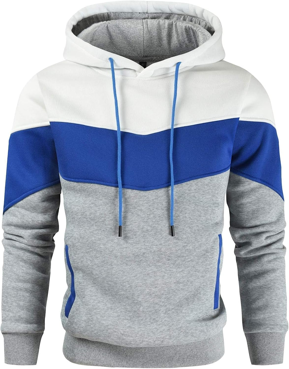 Men's Color Block Pullover Fleece Hoodie Casual Sweatshirt
