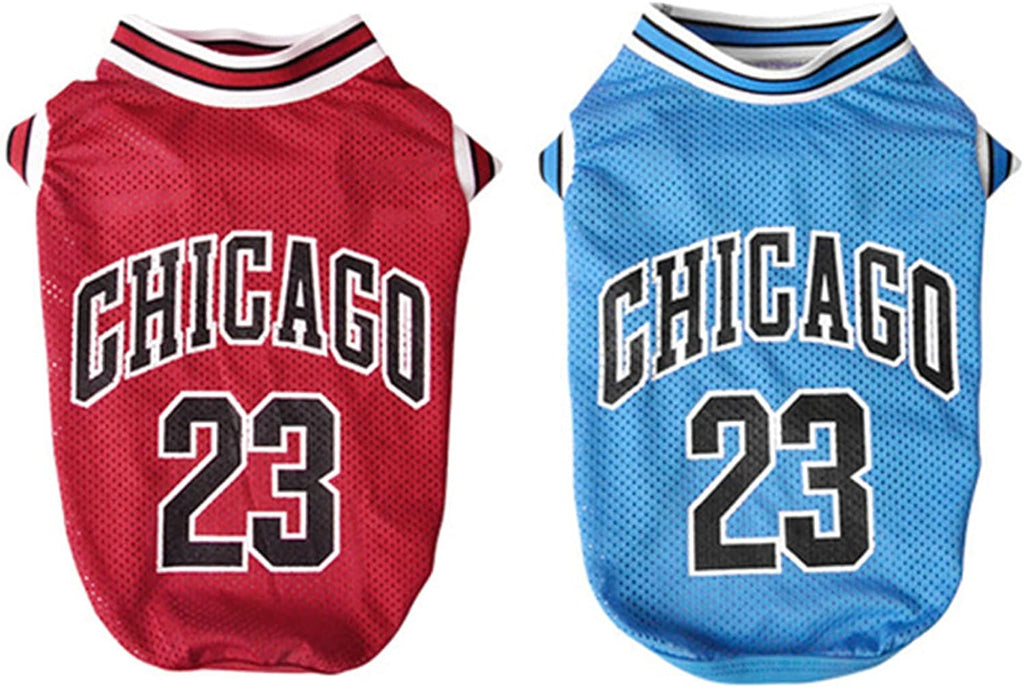 Dog Basketball Jersey - Summer Fashion Cotton T-Shirt for Large, Medium & Small Dogs - Blue and Red - Size Large (Back: 13.78 in, Chest: 18.9 in)