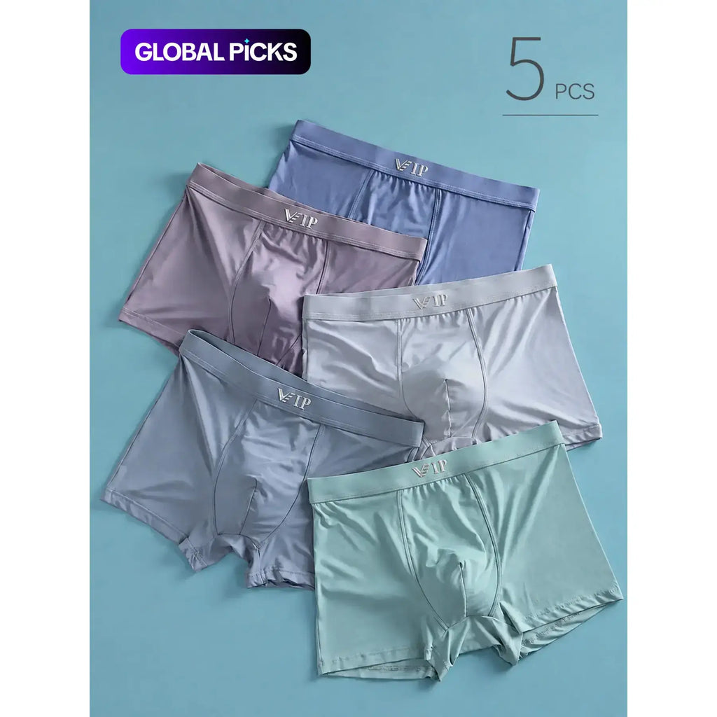 Men's VIP Letter Solid Breathable Boxer Briefs - Regular Fit Casual Underwear Set for Summer 2024