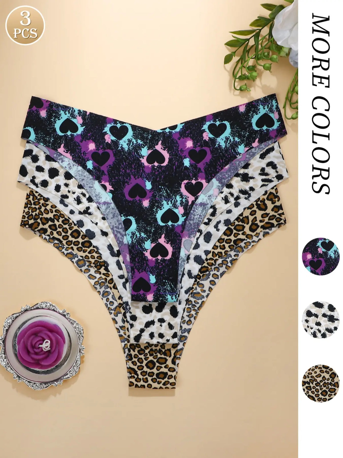Stylish Women's Floral Heart Leopard Print Everyday Underwear Set - Comfortable Casual Fitted Lingerie in 3 to 12 Piece Packs for All Seasons